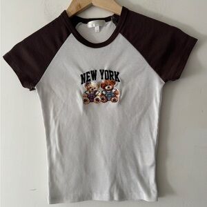 Brown and‎ White Bear New York Baby Ribbed Crop Tee